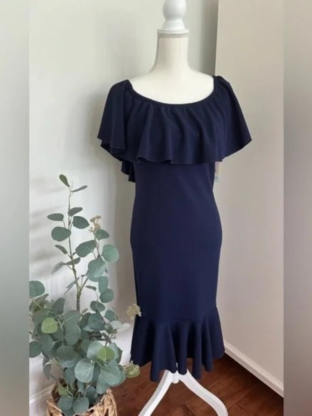 LuLaroe Cici Dress 3XL Fishtail Midi Mermaid Off Shoulder Ruffles Party Wedding